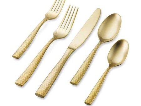 Fortessa Lucca Faceted Brushed Gold 5-Piece Flatware Set Hot on Sale