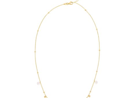 14K Gold Pearl and Scattered Bead Necklace Hot on Sale