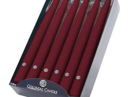 Colonial Candle Hand Dipped Taper 12in - Cranberry (Set of 12) Hot on Sale