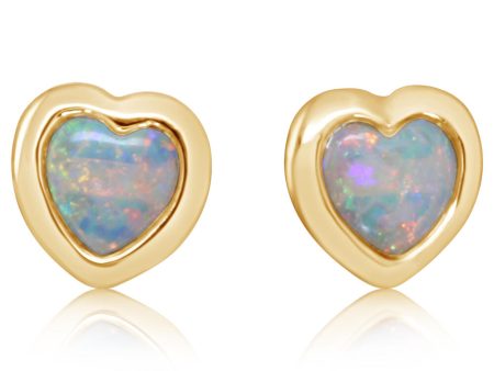 14K Yellow Gold Australian Opal Heart Earrings For Cheap